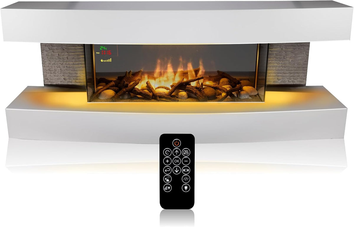 Classic Fire, Camino elettrico, 2000 W, Bianco, illuminazione LED, telecomando, timer