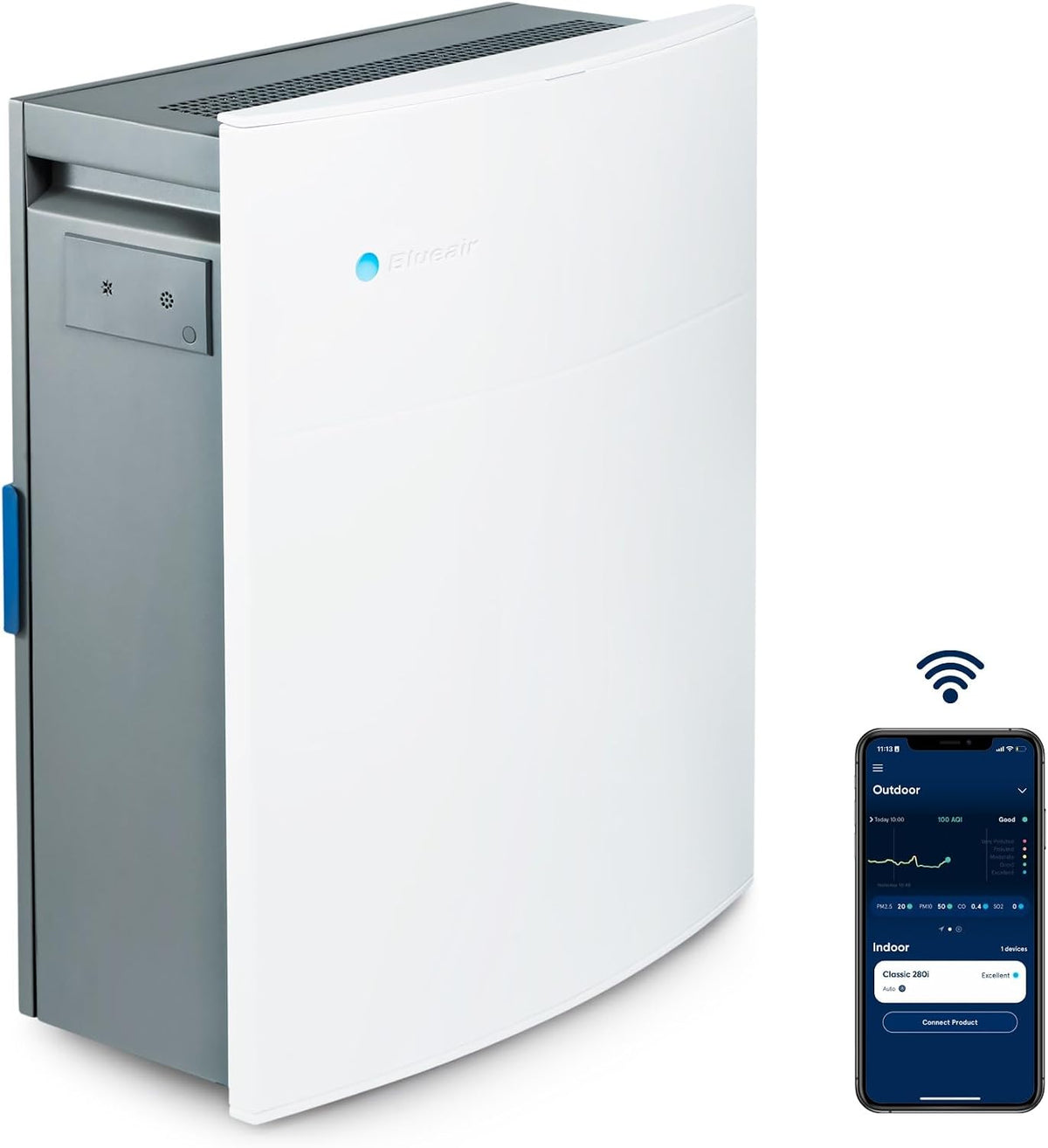 BLUEAIR, Purificatore d'aria, 52 m, 56 dB, 80 W, Bianco, illuminazione LED