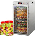 GHKWXUE, Essiccatori per alimenti, 1600 W, 30 x 30 cm, 30 °C, Nero, acciaio inox, illuminazione LED, timer, protezione dal surriscaldamento
