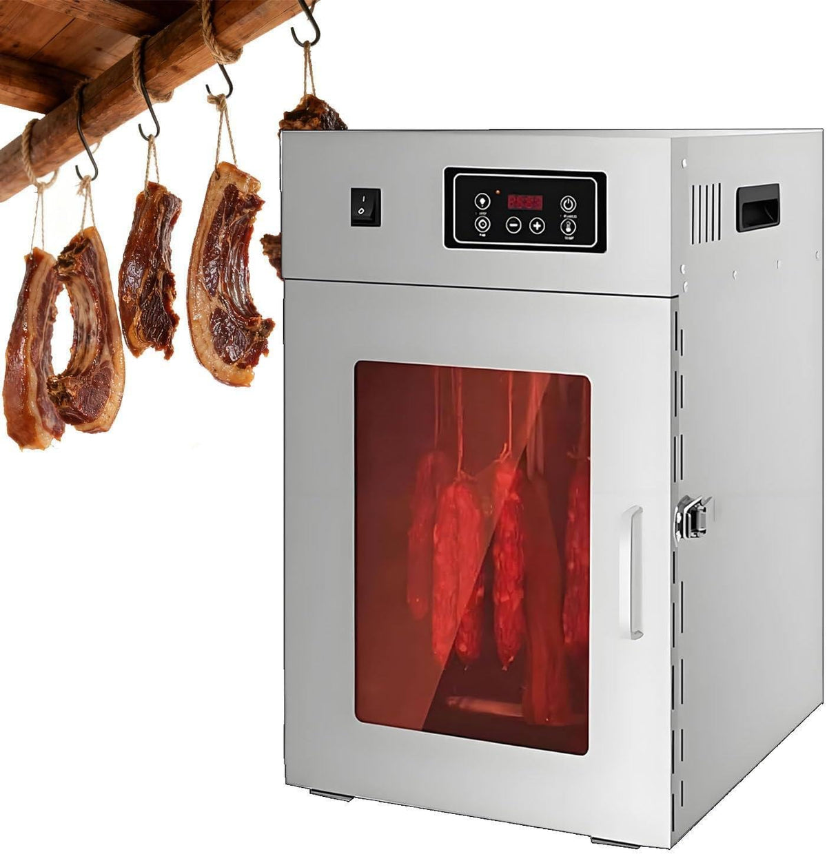 Memykoy, Essiccatori per alimenti, 30-90°C, 15 kg, 34 × 40 × 55,5 cm, Nero, acciaio inox, timer