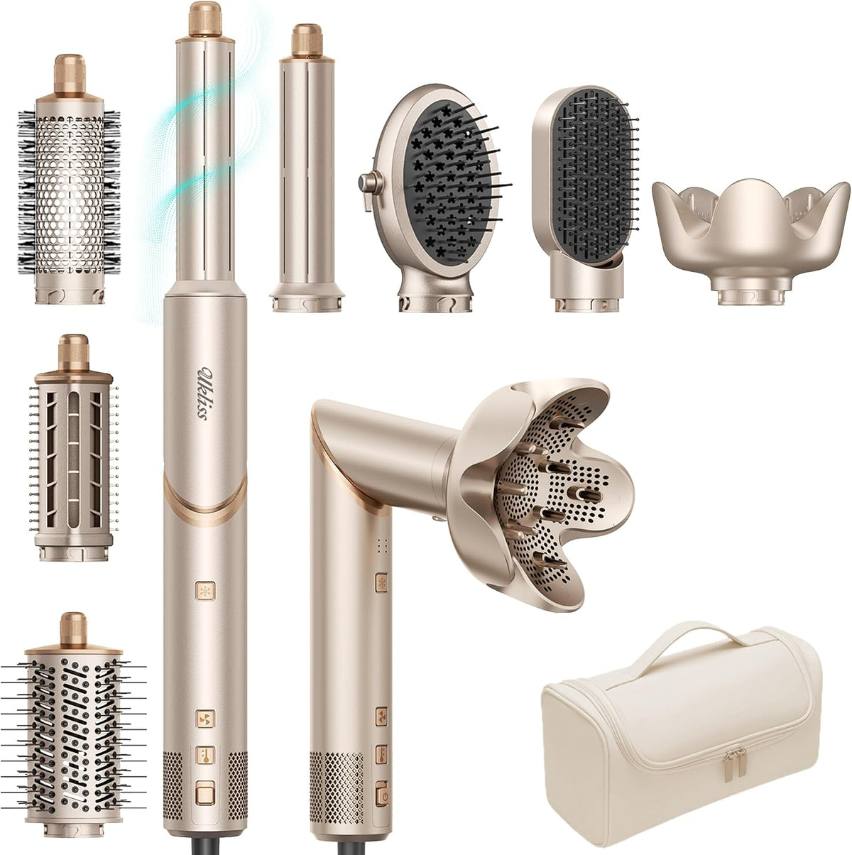 UKLISS, Modellatori ad aria calda, 1400 W, 110.000 giri/min, 60°C, Nero, 8 funzioni, protezione dal surriscaldamento