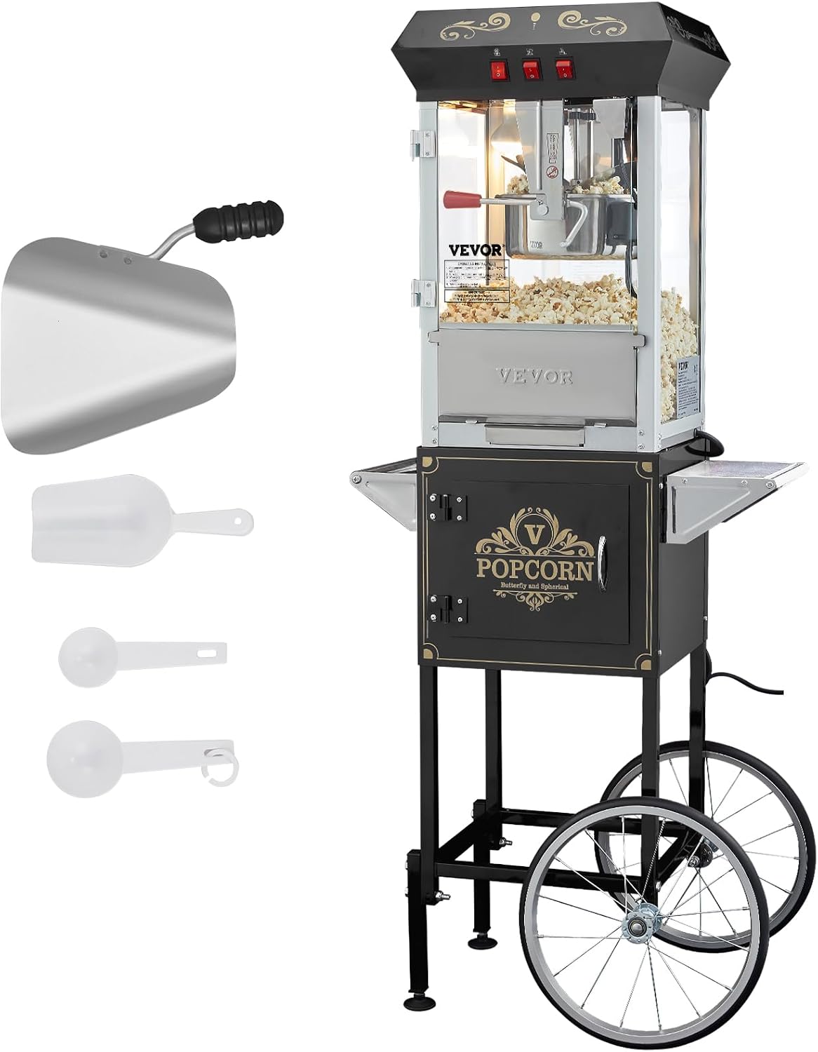 VEVOR, Macchine per Pop-corn, 850 W, 18,74 kg, Nero, acciaio inox, illuminazione LED