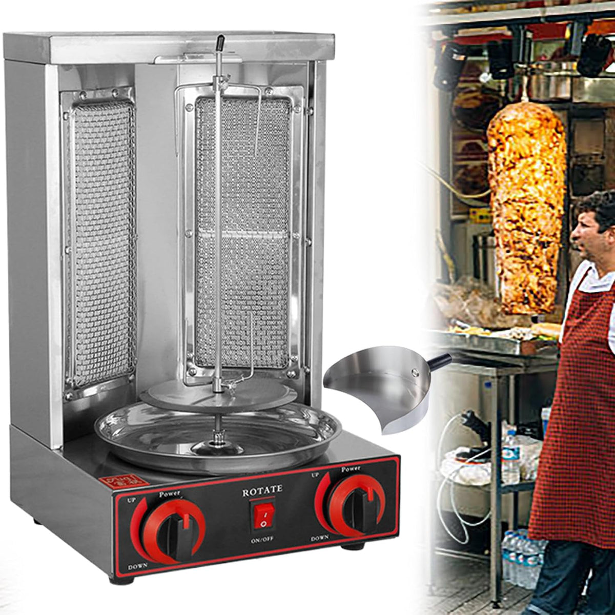 GESAIDES, Spiedi, 300 x 300 x 490 mm, 7 kg, Nero, acciaio inox, funzione grill