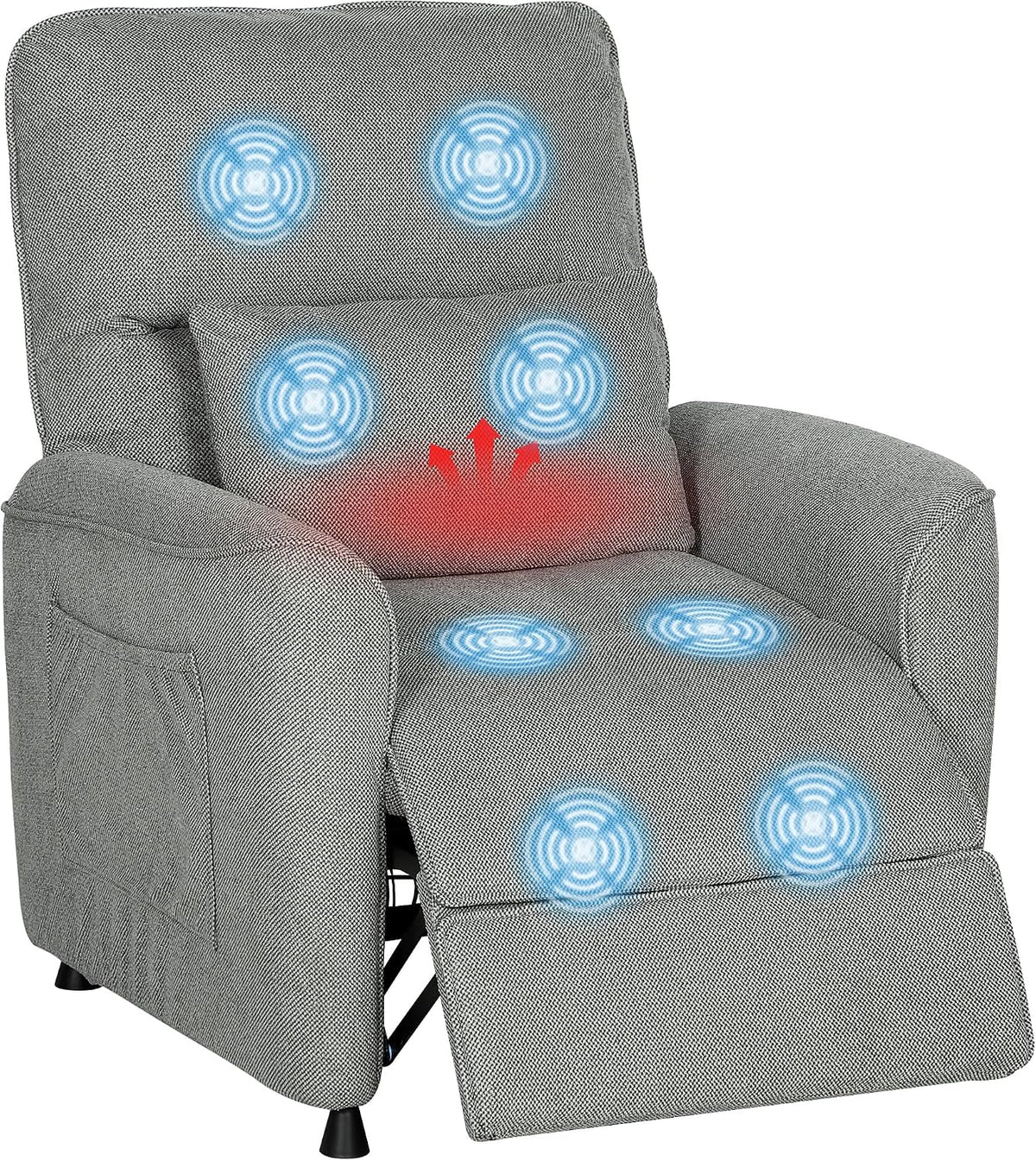 Poltrona relax, HOMCOM, 88 L, 60 cm, Grigio, ciniglia, telecomando