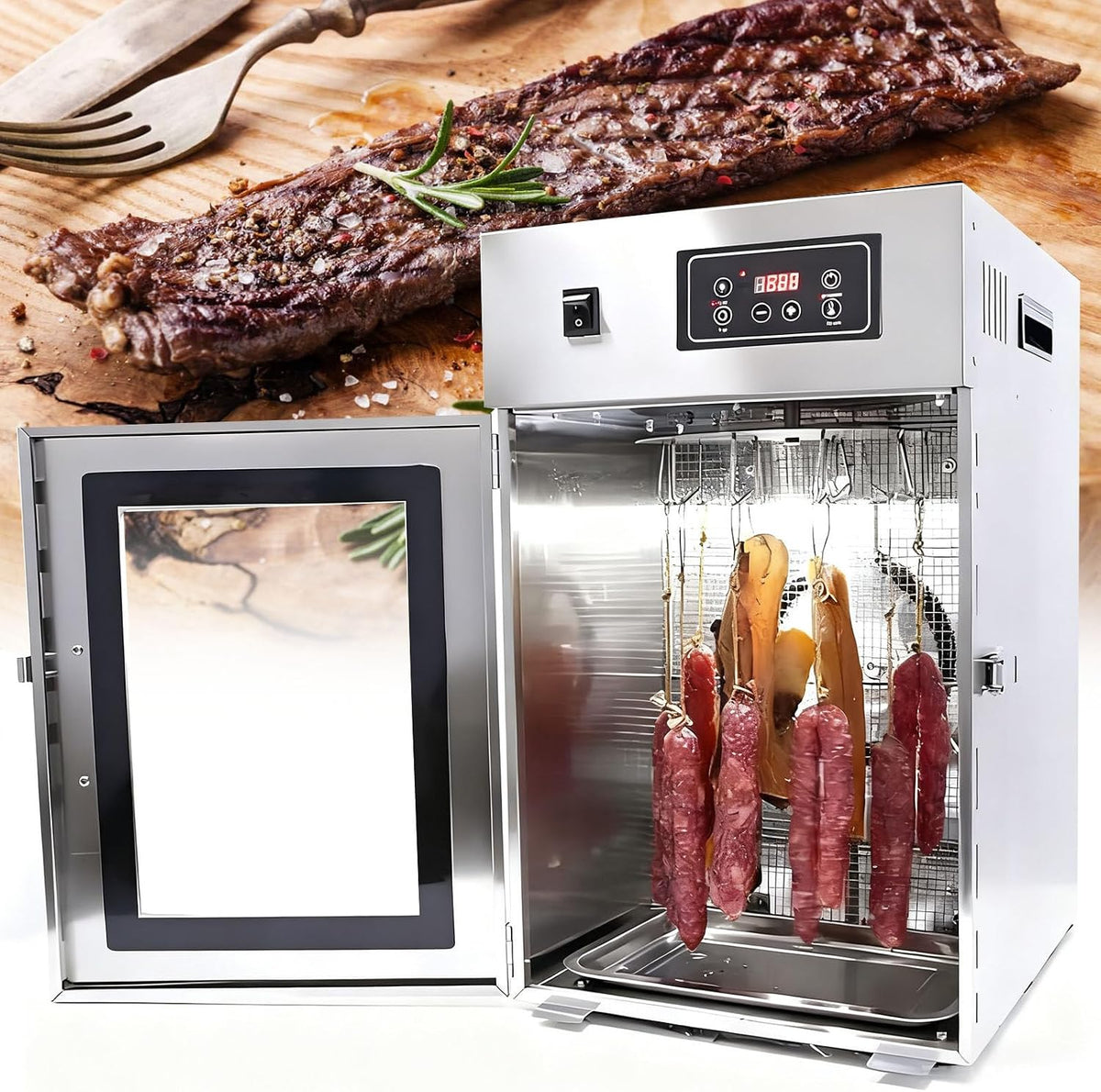 Essiccatori per alimenti, moupeaktain, 800 W, 8 kg, Argento, acciaio inox, timer