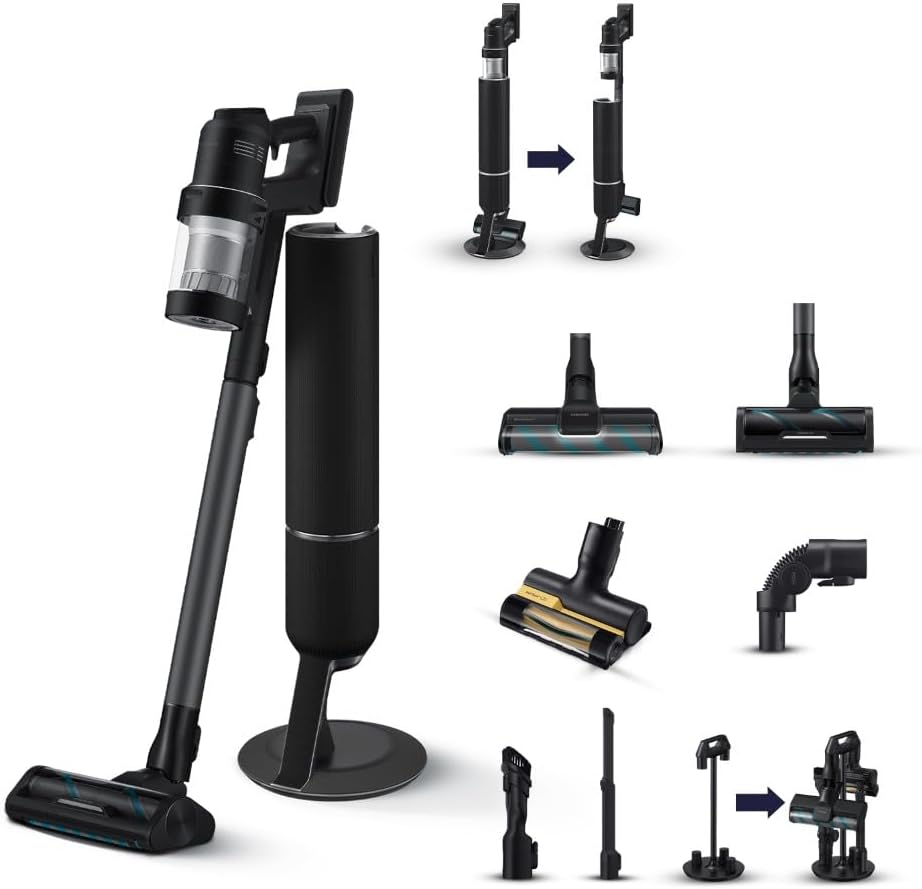 Samsung, Aspirapolvere verticale, VS90F40DEK/WA, 400 W, 205 g, 5,5 mm, Nero, vano contenitore, Bluetooth, Wi-Fi, filtro HEPA, motore inverter