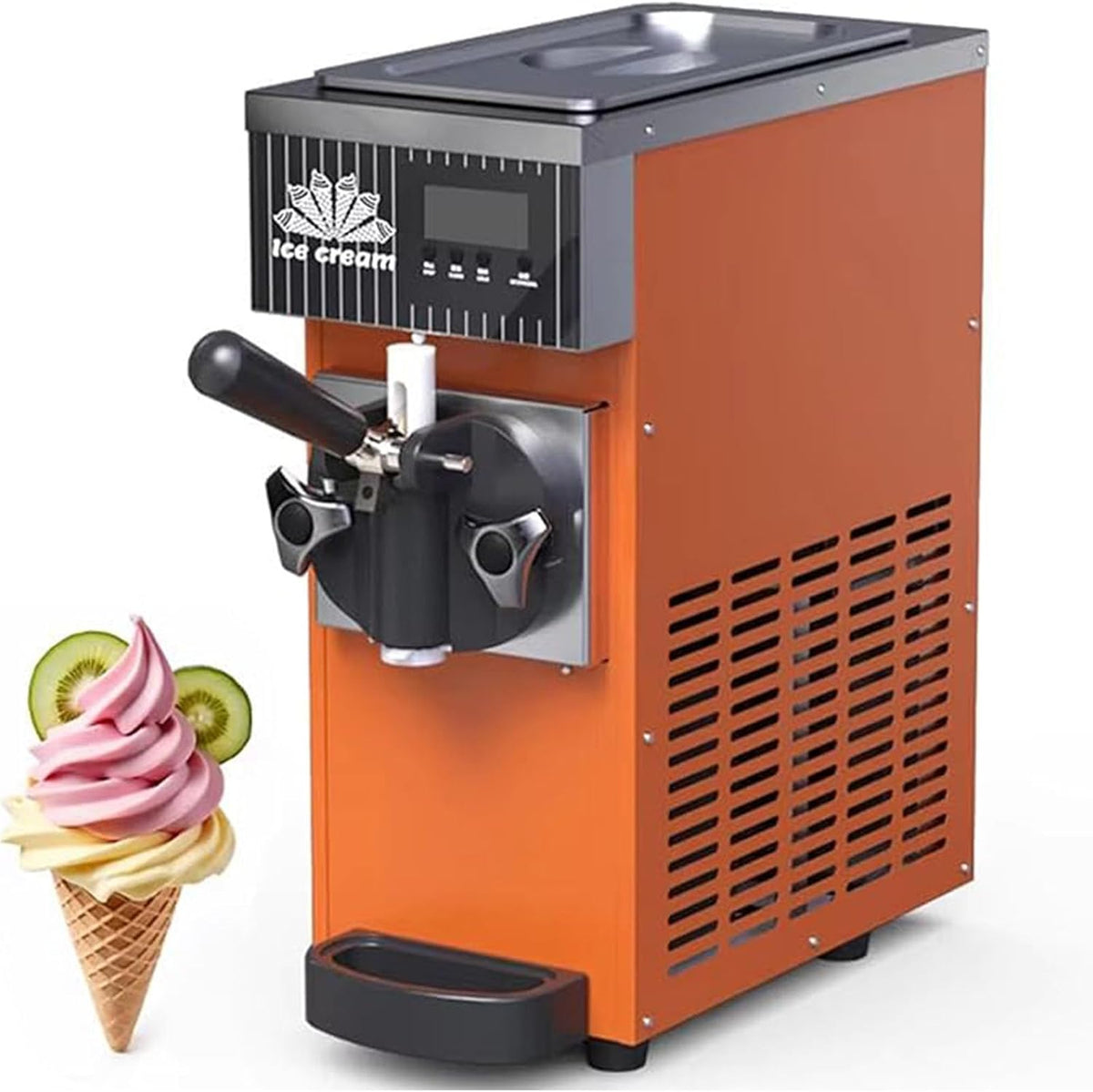 LJLYYDS, Gelatiera, ZB-BQL68, 5 L, 5 Kg, 18 °C, Argento/Arancione, acciaio inox, illuminazione LED