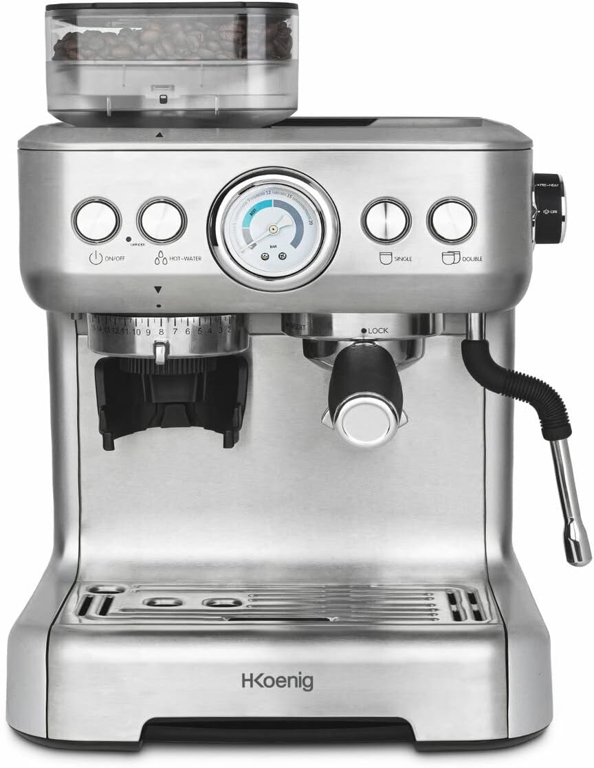 H.Koenig, Macchina da caffè, EXPRO980, 2,7 L, 250 g, 20 bar, Nero/Argento, acciaio inox