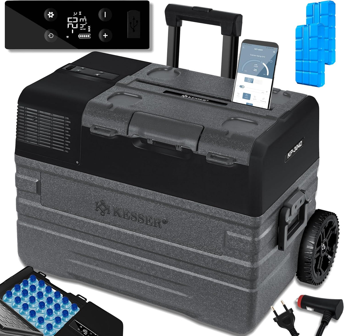 Frigorifero, KESSER, 42 litri, 24 V, 20°C, Bianco, illuminazione LED, USB