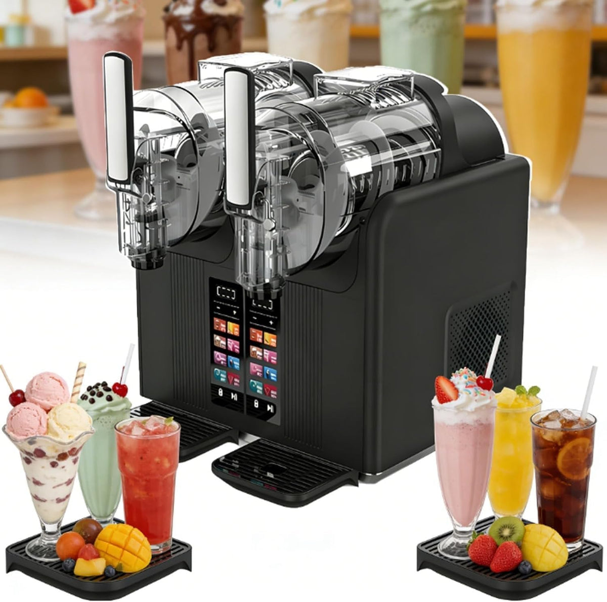 SHENGQION, Gelatiera, 430 w, 2 L, 398 x 380 x 420 mm, Nero, illuminazione LED, autopulizia
