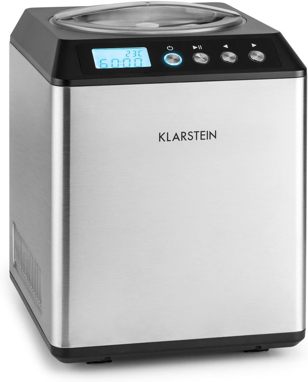 KLARSTEIN, Gelatiera, 180 W, 2 litri, 27 x 36 x 31 cm, Argento, acciaio inox, vano contenitore, illuminazione LED, timer