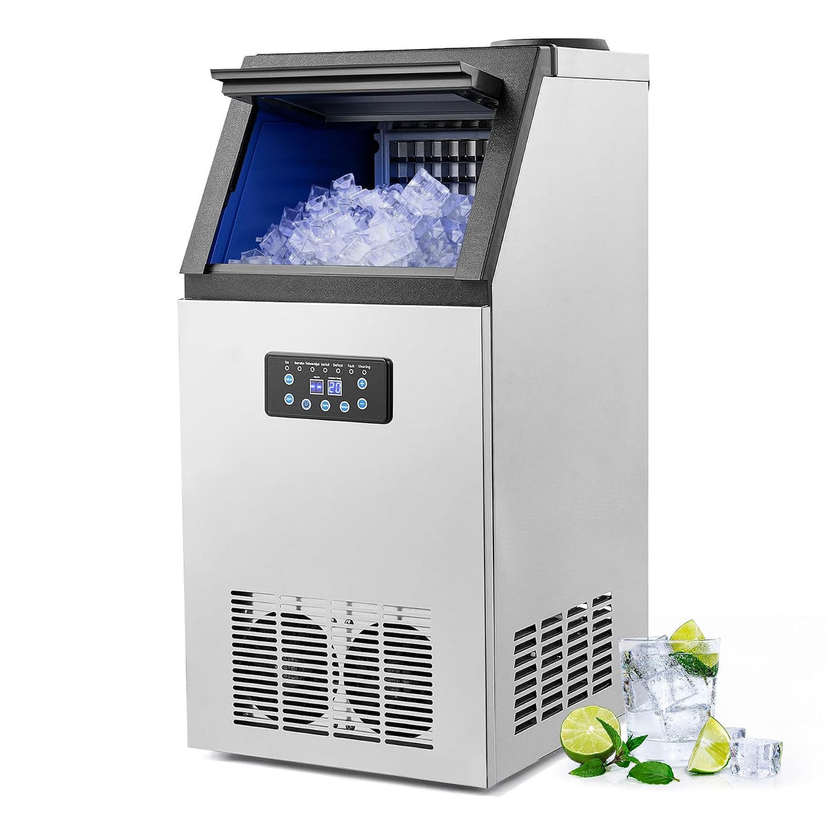 CREWORKS, Macchina per cubetti di ghiaccio, 59 kg/24h, 300 W, Argento, acciaio inox, autopulizia