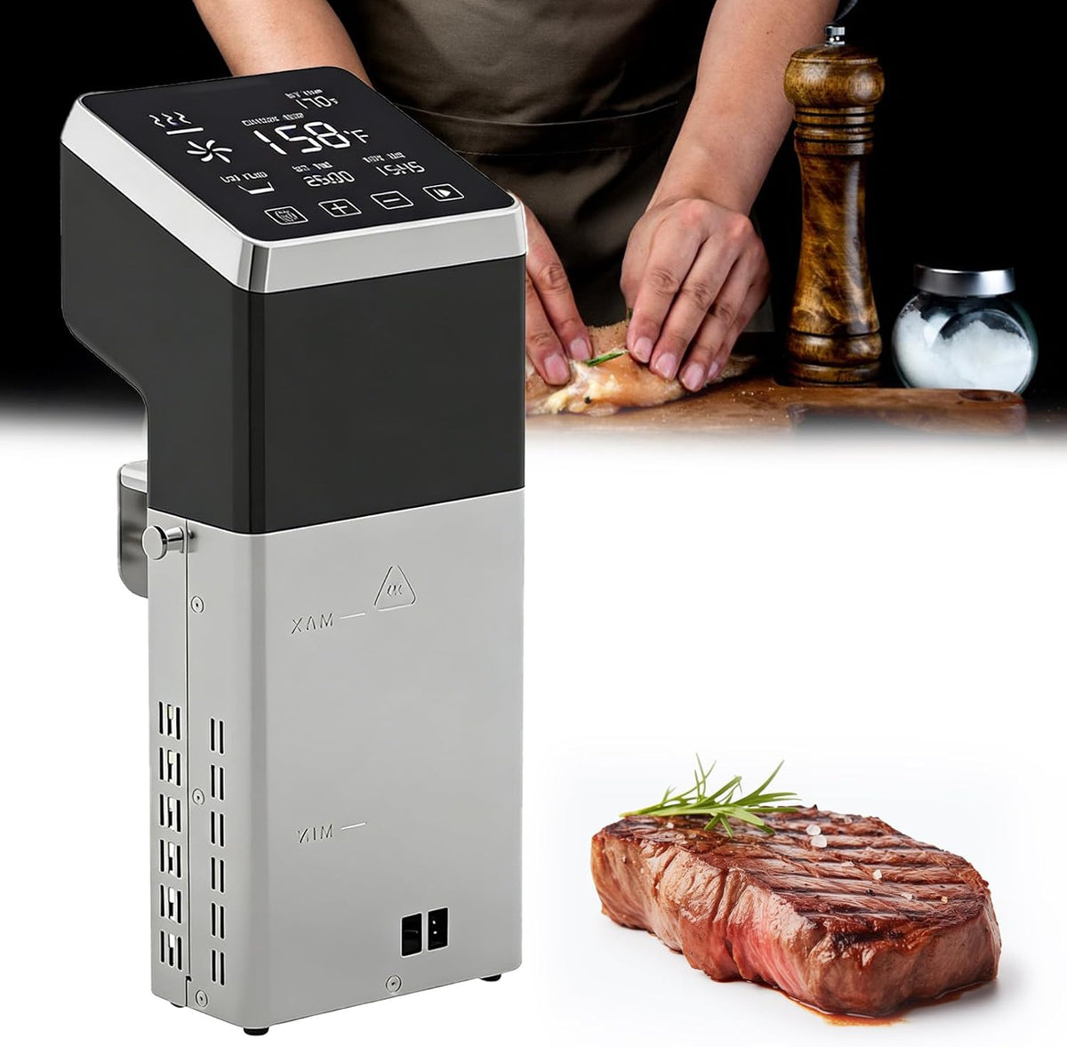 ORIDLECTAL, Macchine per cottura a bagnomaria, IPX7, 1600 W, 0,1 °C, 70 litri, Nero, acciaio inox, illuminazione LED, timer