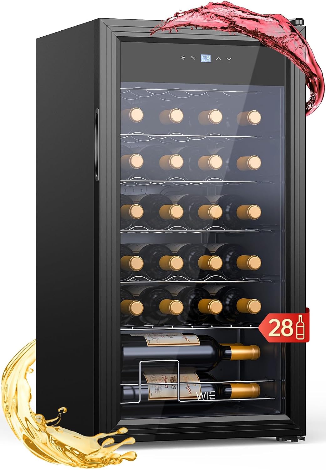 WIE, Cantinetta vino, 28 Bottiglie, 82 L, Nero, illuminazione LED