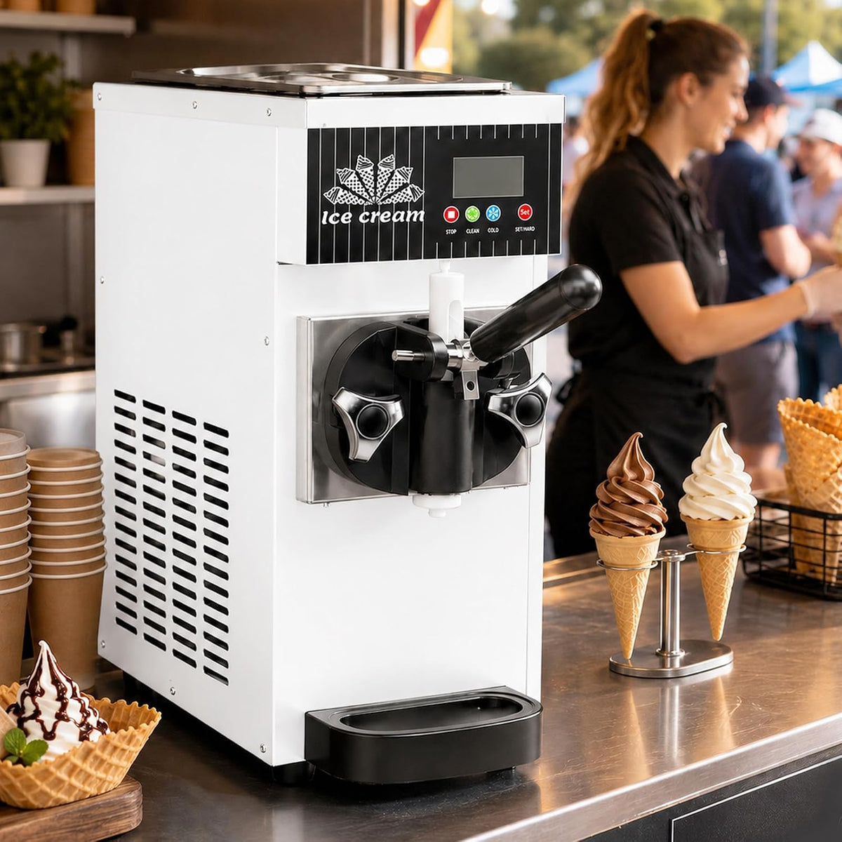 Gelatiera, levigationlu, 51 × 40 × 20 cm, 2,5 litri, 450 W, Bianco, acciaio inox, autopulizia