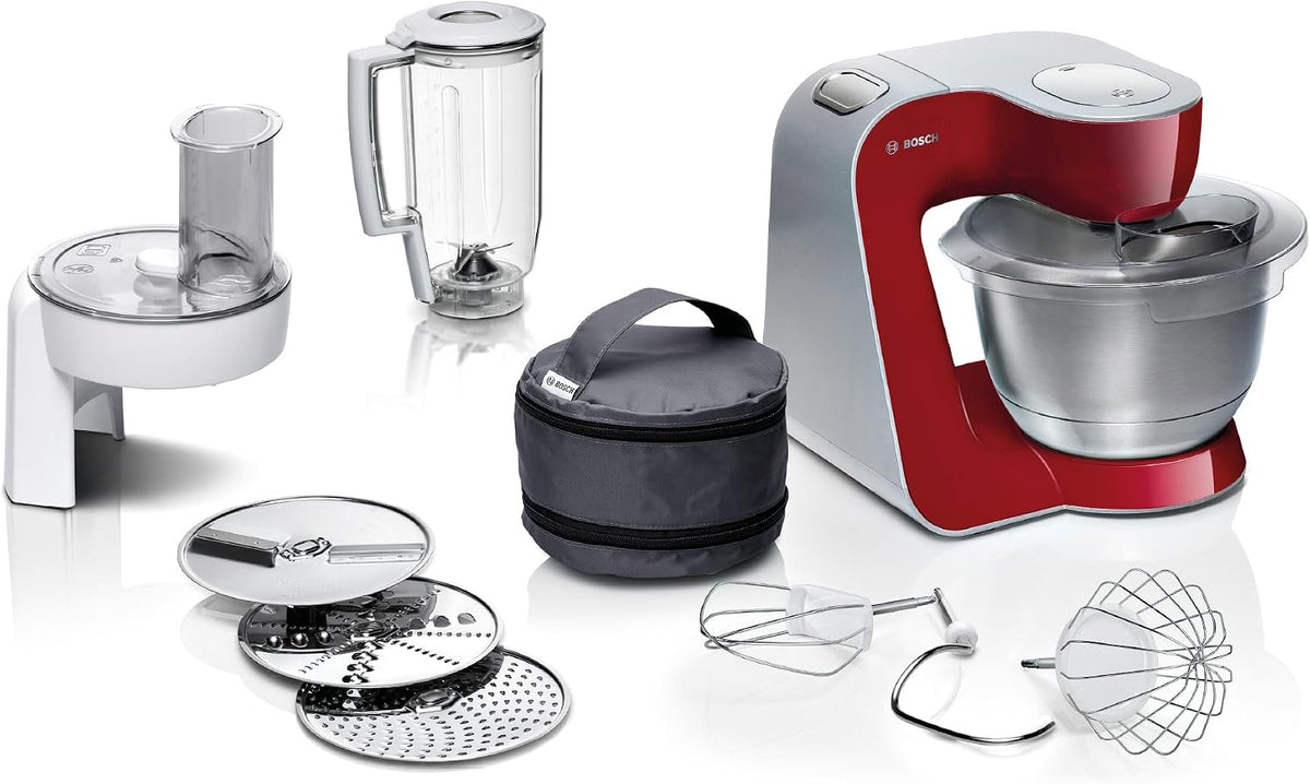 Bosch, Impastatrice planetaria, MUM58720, 3.9 L, 2,7 kg, Rosso/Argento, acciaio inox