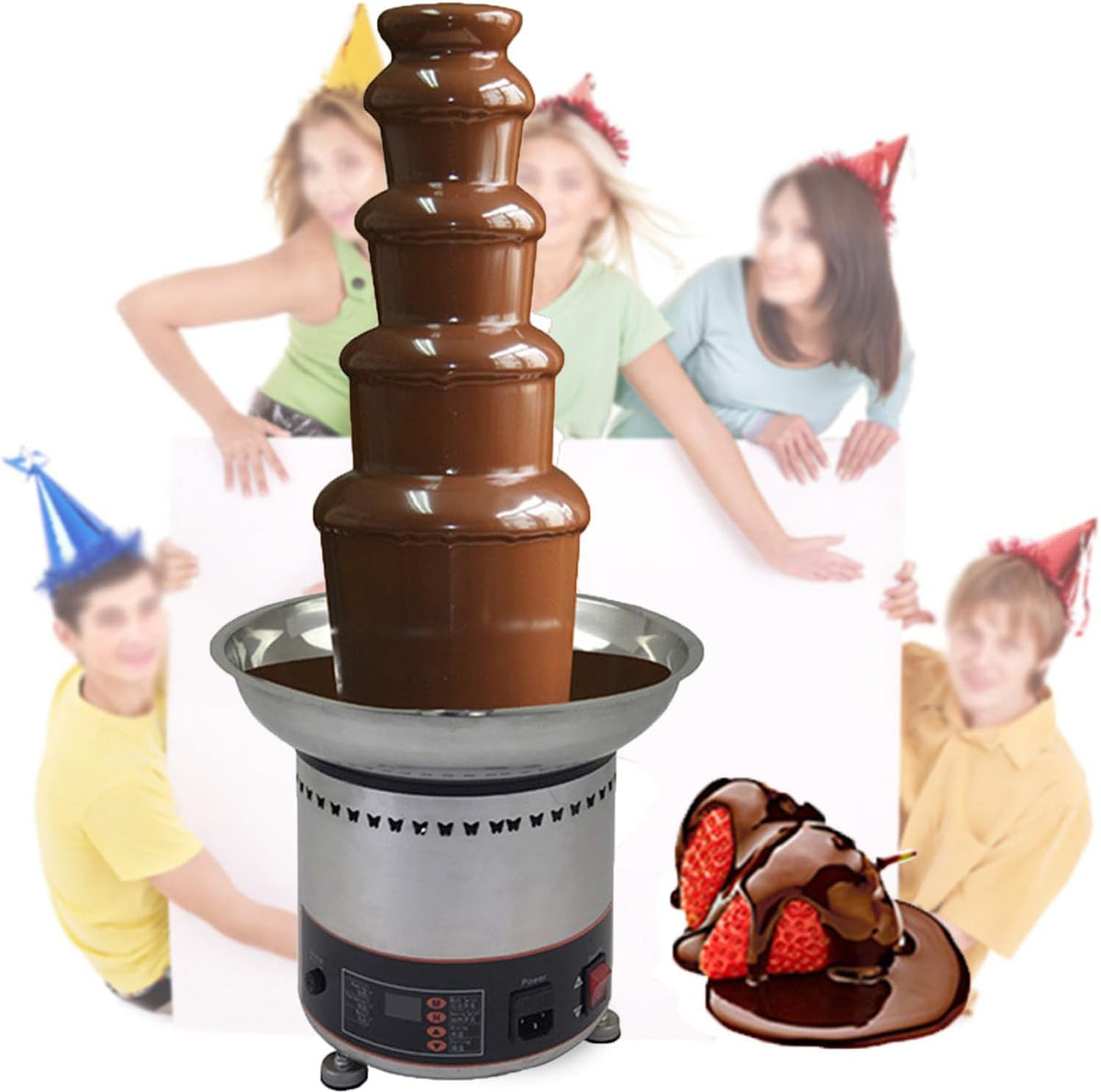 ANXYYDS, Fontane di cioccolata, 220 V, 30-150°C, 28 cm, Nero, acciaio inox