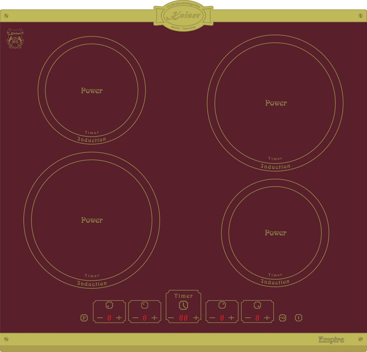 Kaiser, Piano cottura a induzione, 60 cm, 16,0 cm, 21,0 cm, Nero, illuminazione LED, timer, spegnimento automatico