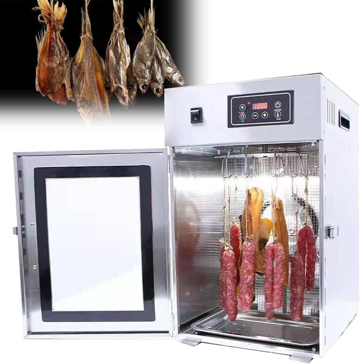 Essiccatori per alimenti, YLANMEI, 800 W, 110 V, 7,5 kg, Nero, acciaio inox, illuminazione LED, timer