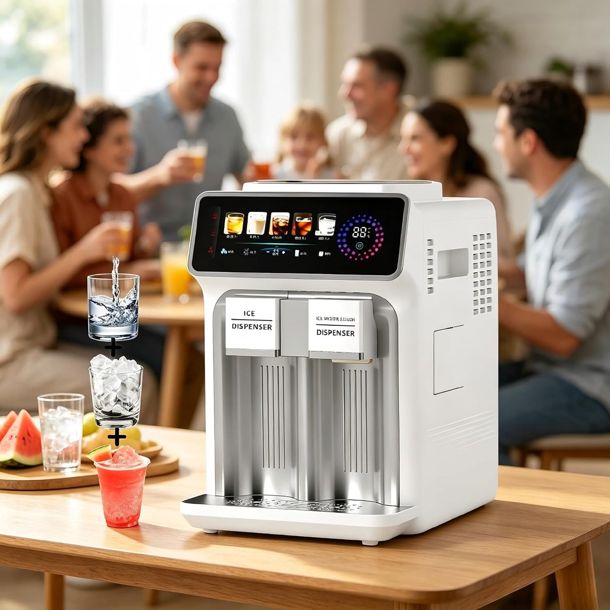 Macchina per cubetti di ghiaccio, 15 kg, 120 W, 1,5 litri, Nero, acciaio inox, timer, autopulizia, 3 in 1