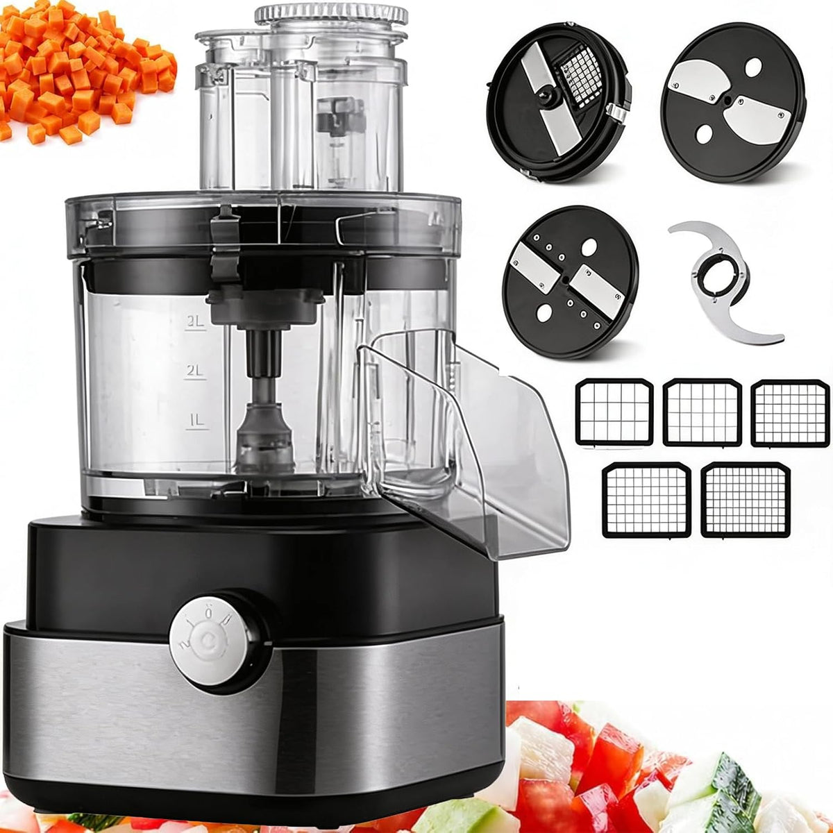 MObyat, Robot da cucina, 600 W, 5 Litri, 220 V, Nero, acciaio inox