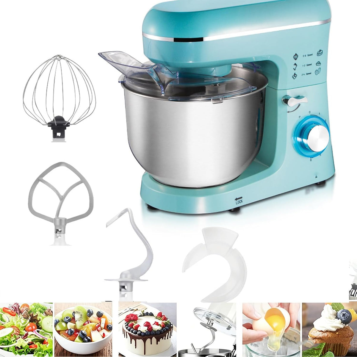 Impastatrice planetaria, MObyat, 5,5 Litri, 1100 W, 37,2 cm, Argento, acciaio inox
