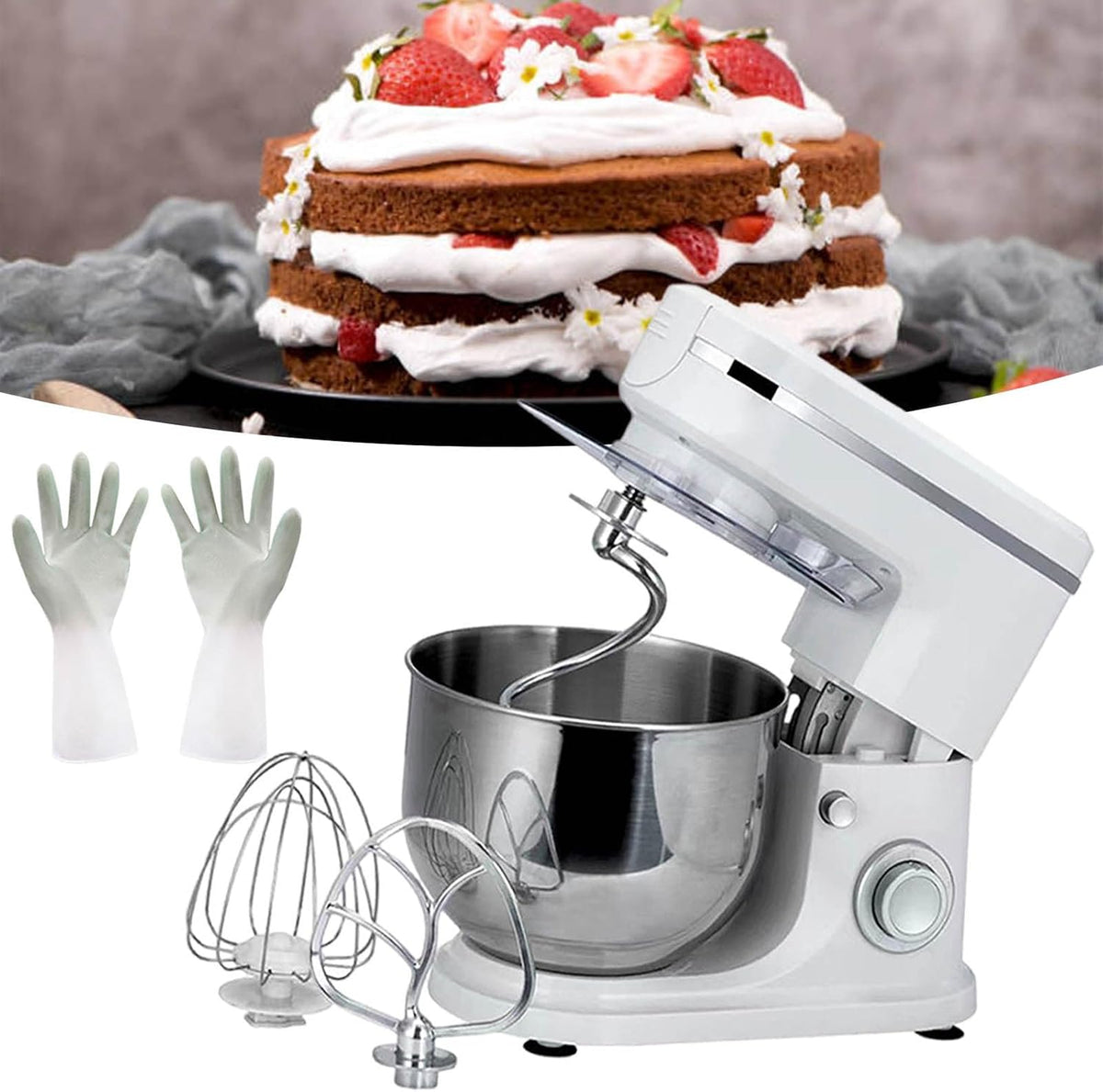 pedenencelia, Robot da cucina, 1500 W, 5 litri, 29999 giri/min, Bianco, acciaio inox, timer