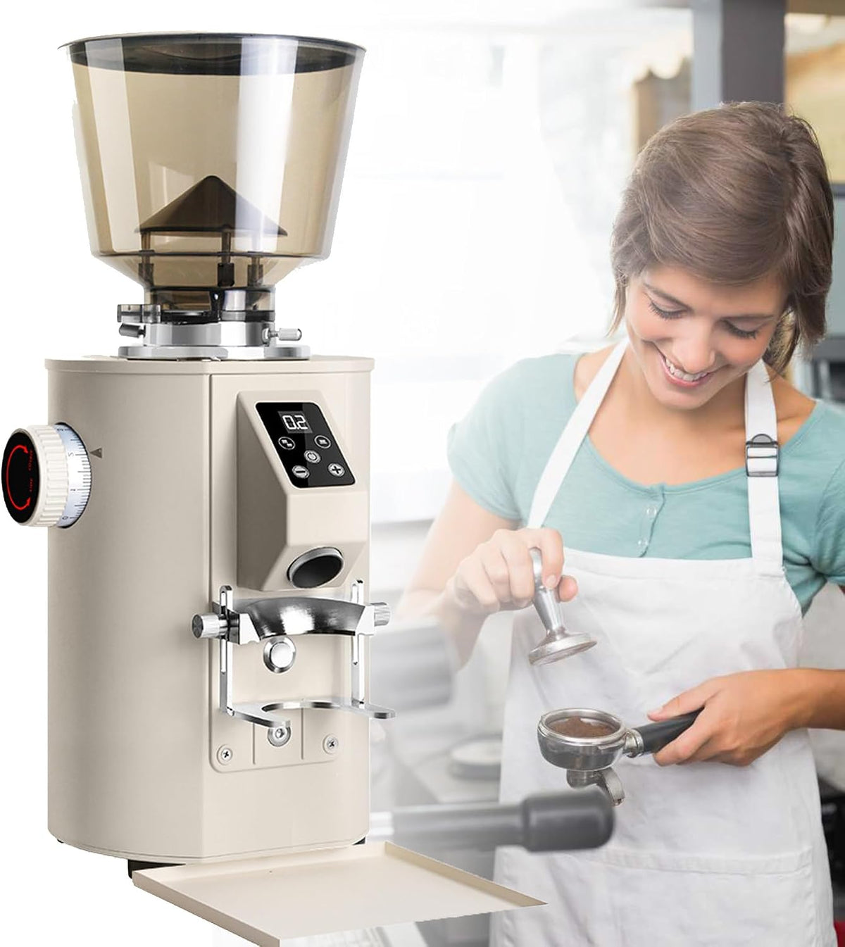 YEHOZZ, Macinacaffè elettrici con centrifuga, 450 G, 252 x 210 x 478 mm, 350 W, Beige, acciaio inox, vano contenitore, illuminazione LED, timer