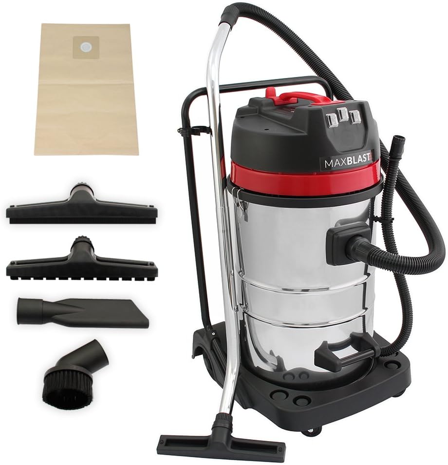 MAXBLAST, Aspirapolvere solidi e liquidi, 3000 W, 80 L, Nero, filtro HEPA