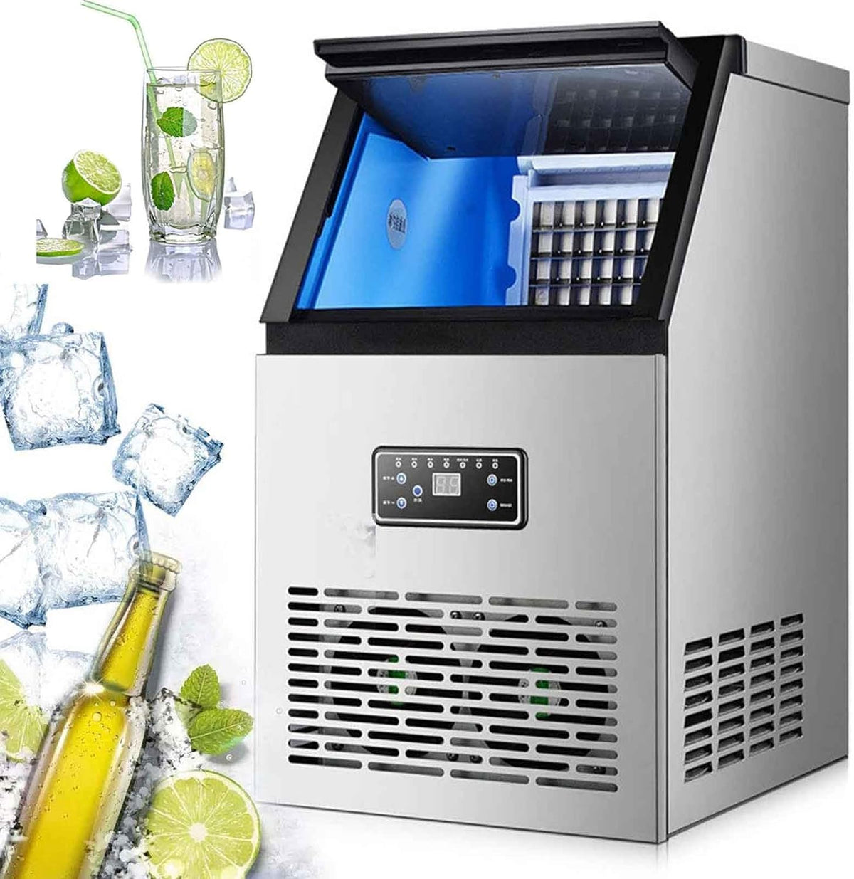 Macchina per cubetti di ghiaccio, 70 kg, 230 W, 637 MM, Grigio, acciaio inox
