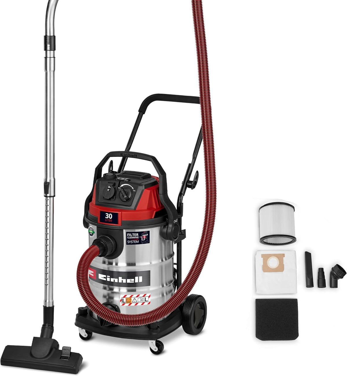 Einhell, Aspirapolvere solidi e liquidi, 1150 W, 30 L, 36 mm, Nero, acciaio inox, filtro HEPA