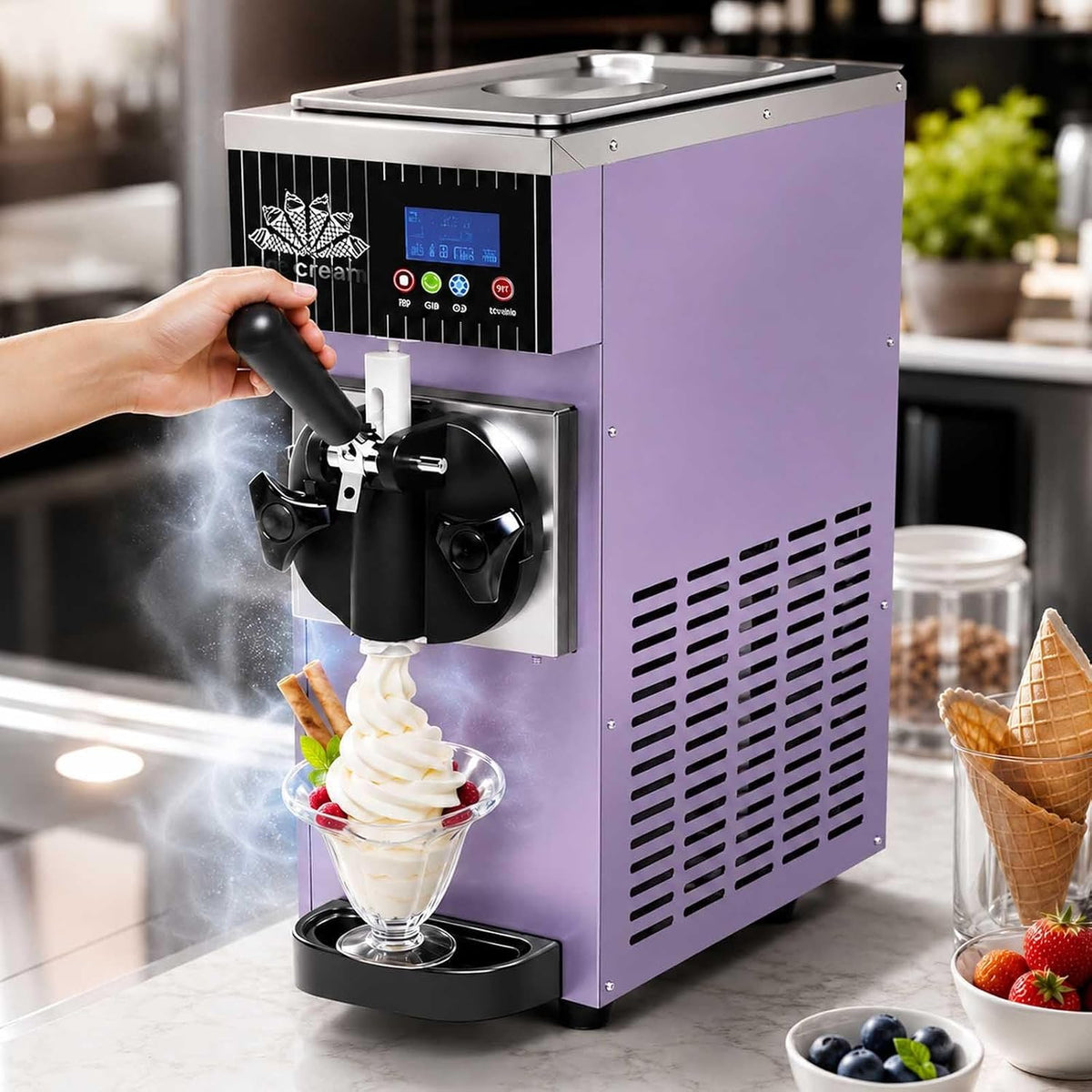 aallwwsso, Gelatiera, 20 × 40 × 51 cm, 2,5 L, 80 g, Viola, acciaio inox, illuminazione LED
