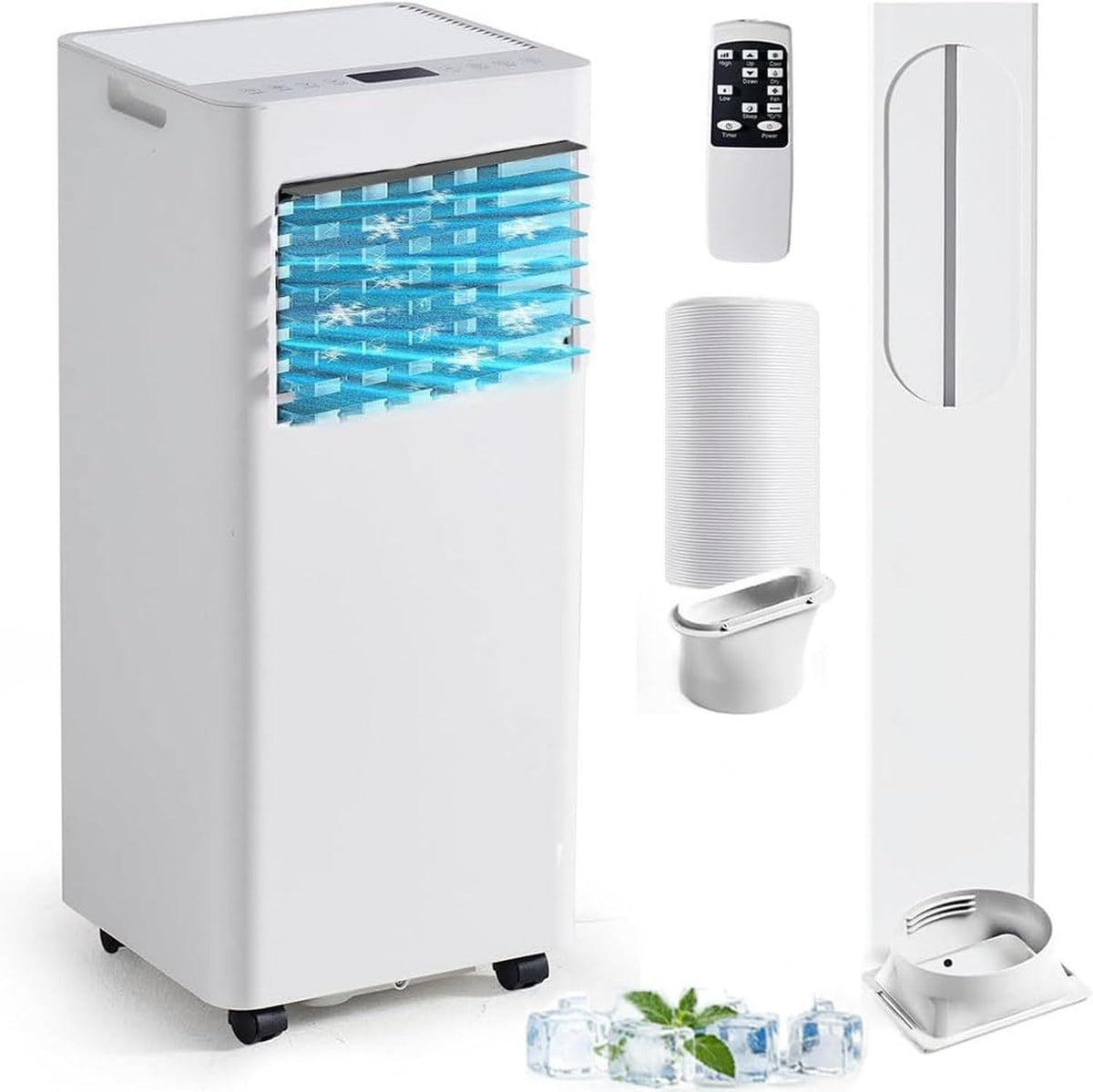 Condizionatore portatile, ZYANBIN, 9000 Btu, 127 cm, 16°C, Bianco, illuminazione LED, telecomando, timer