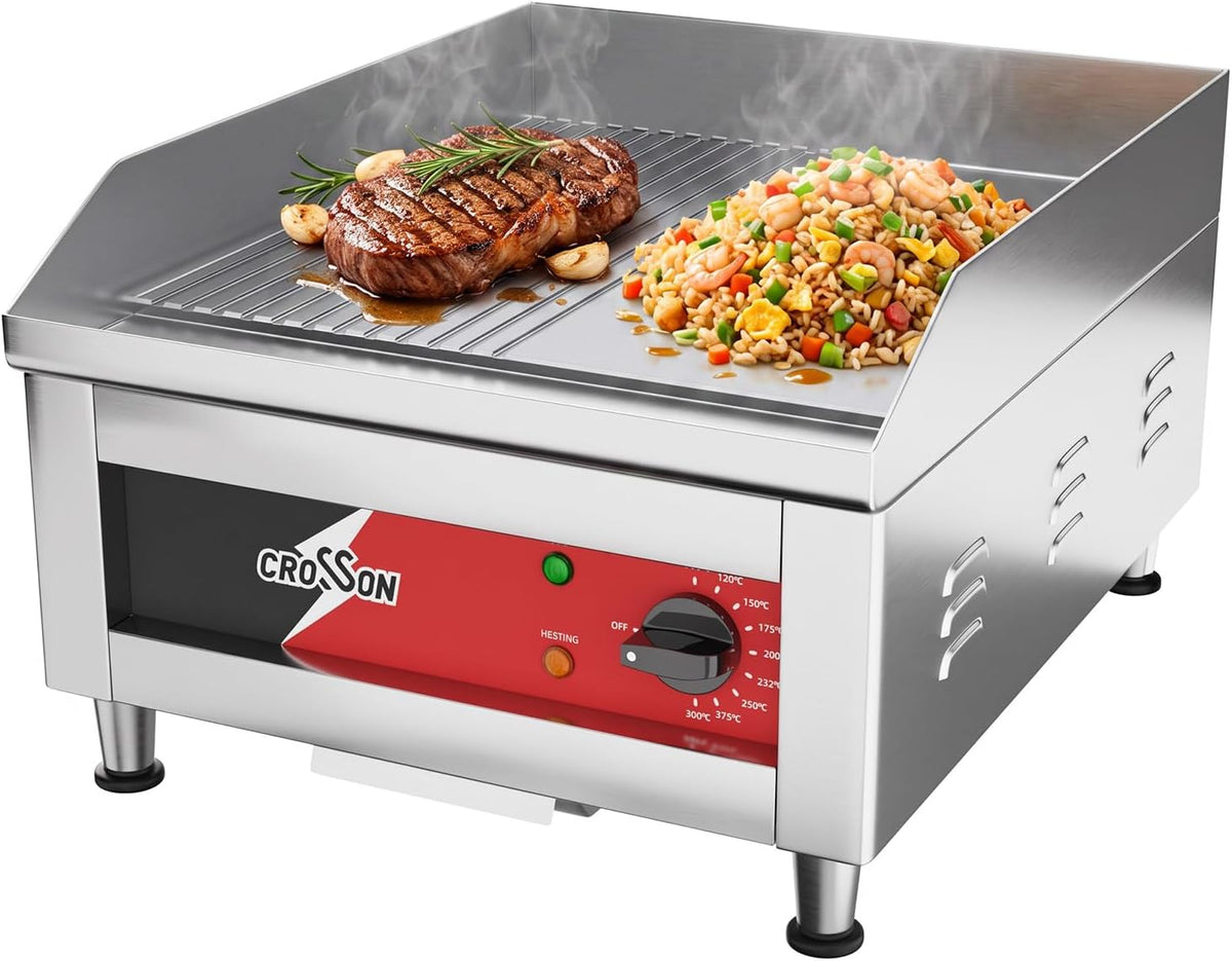 crosson, Piastre, 40 x 40 CM, 1750 W, 88-300°C, Argento, acciaio inox, 2 in 1