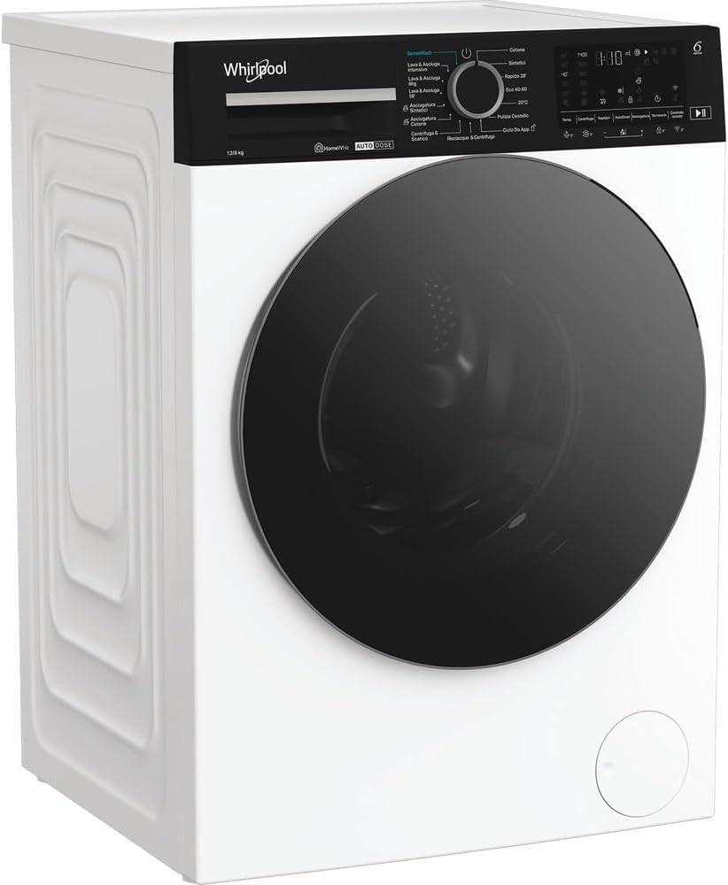 Whirlpool, Lavasciuga, 2836 W, 12,0 kg, 75 L, Bianco, acciaio inox