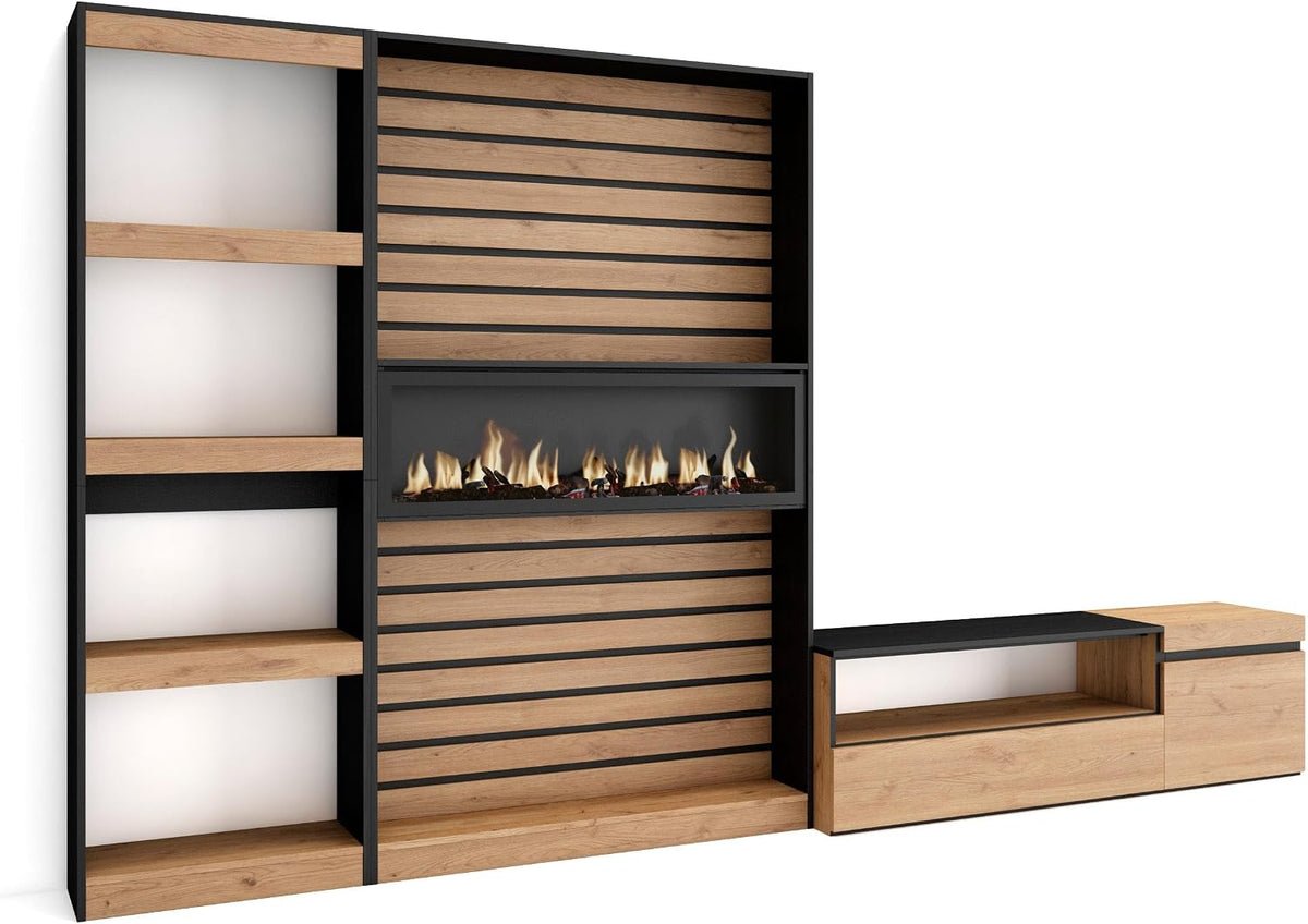 Skraut Home, Mobili, 107x70 cm, 102 cm, 45 cm, Nero, illuminazione LED, telecomando