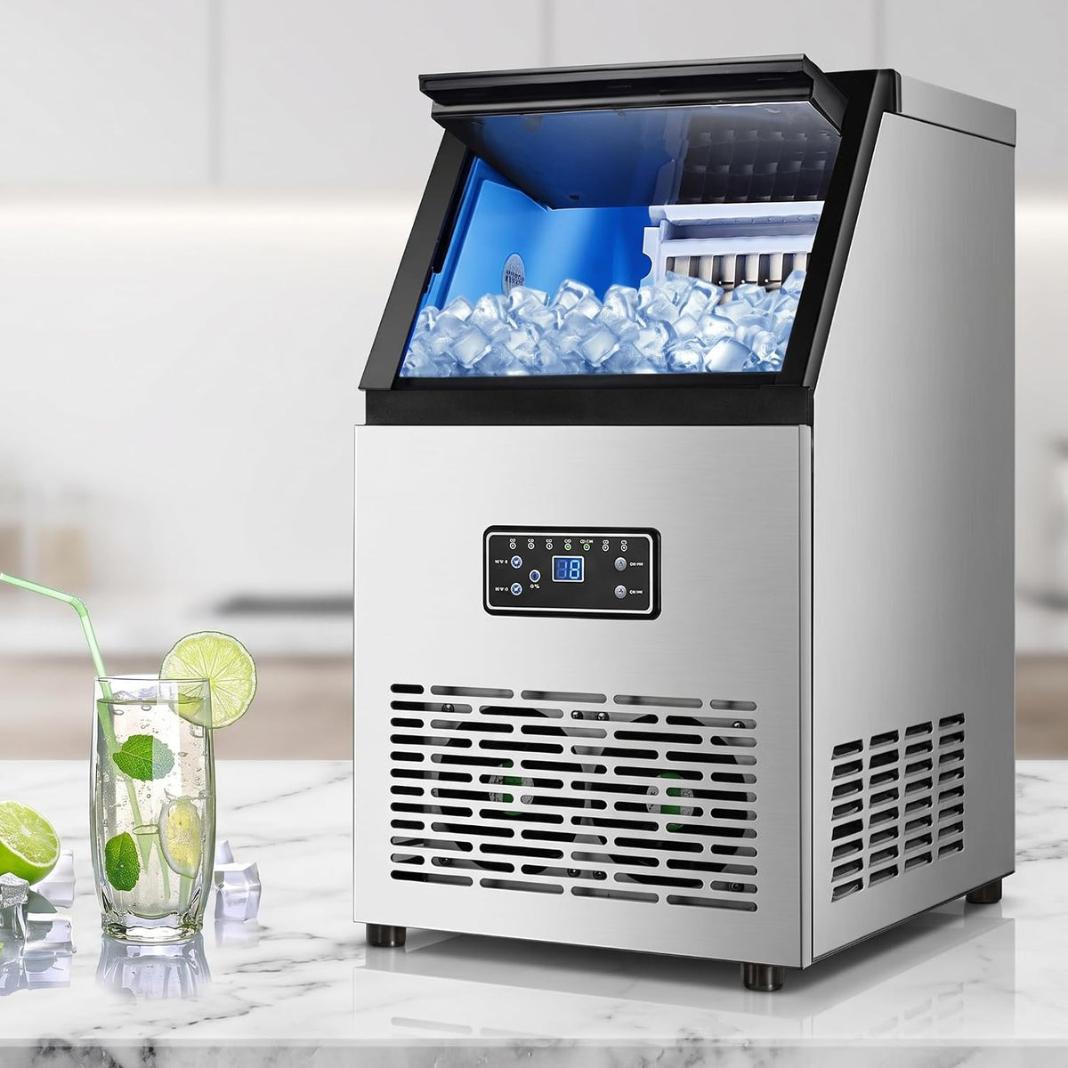 Macchina per cubetti di ghiaccio, 50 Kg, 110 V, 200 W, Grigio