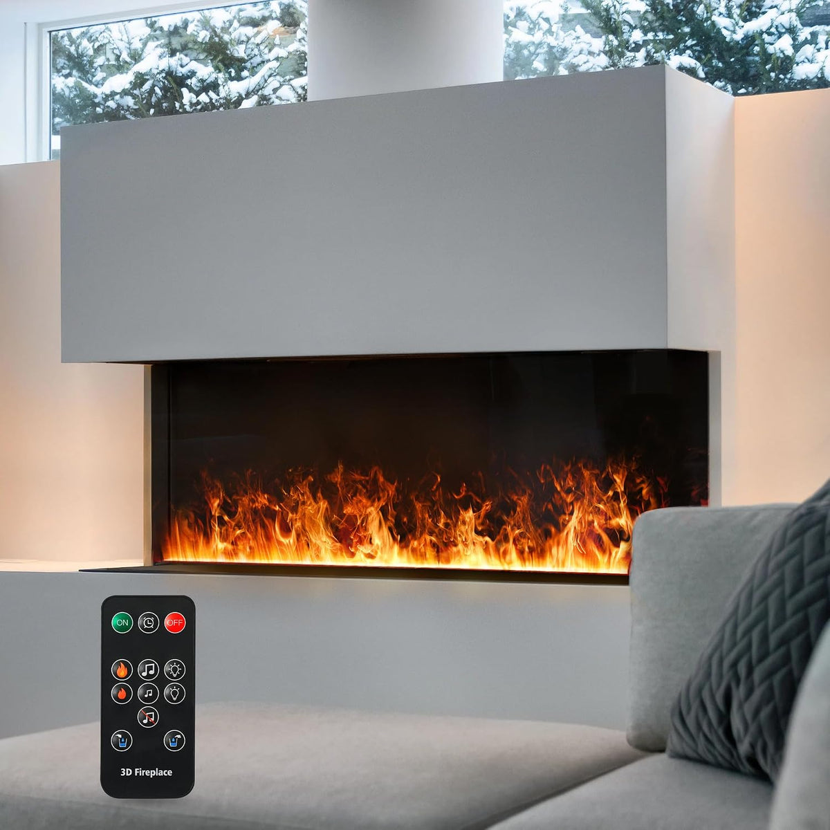 Mexhom, Camino elettrico, 1800 mm, 220 V, Nero, acciaio inox, telecomando
