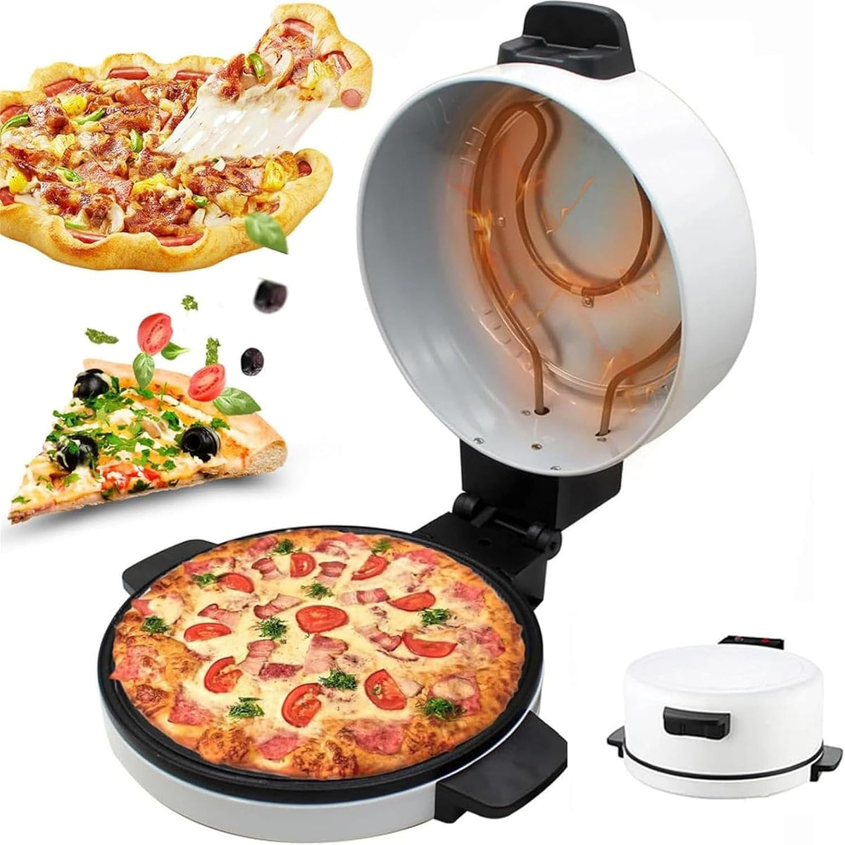 TsoLay, Forno per pizza, 2000 W, 12 Pollici, 30 cm, Nero/Argento, acciaio inox