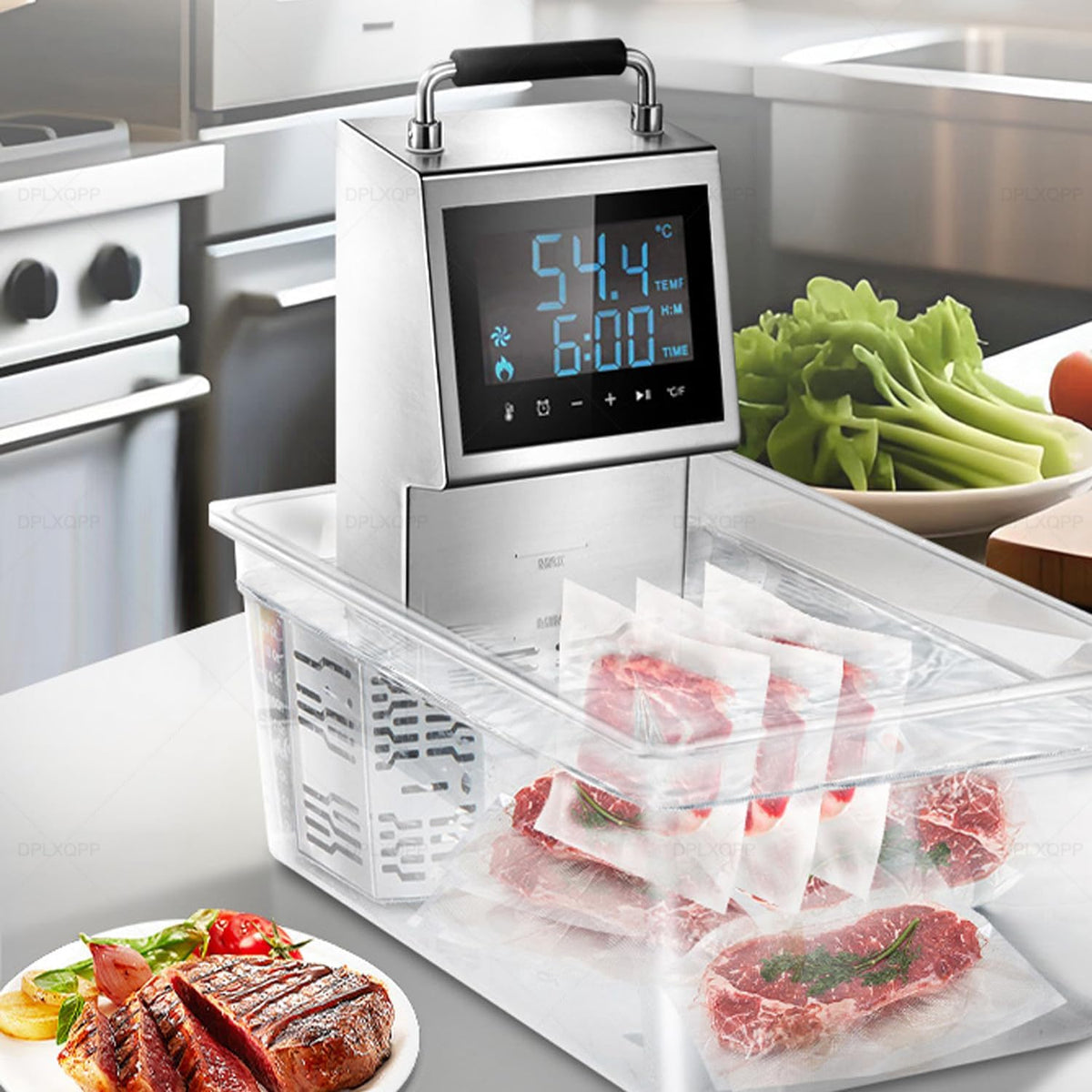 DPLXQPP, Macchine sottovuoto per alimenti, 2000 w, 160 x 196 x 419 mm, 80 litri, Nero, acciaio inox, illuminazione LED
